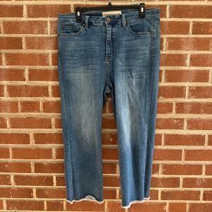 Soft Surroundings Denim Jeans Womens 14 P Blue Cropped Raw Hem Straight Leg‎